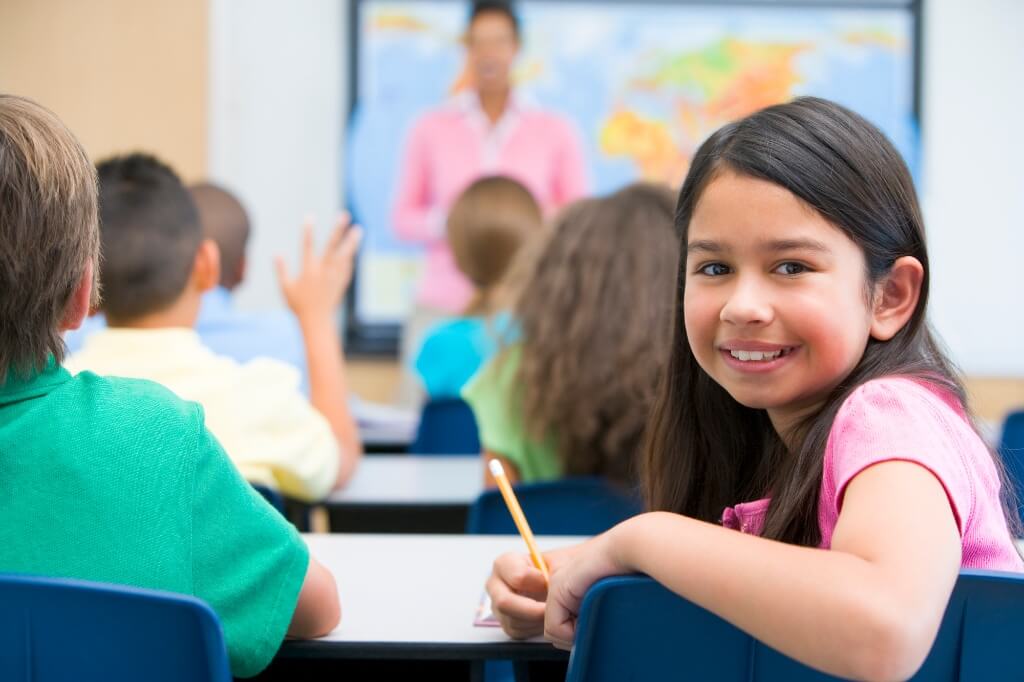 Smiling Girl Studying In The Class